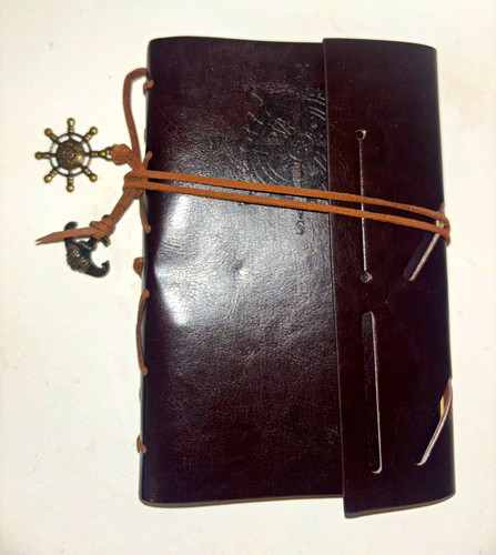 Brown leather nautical journal - brown,