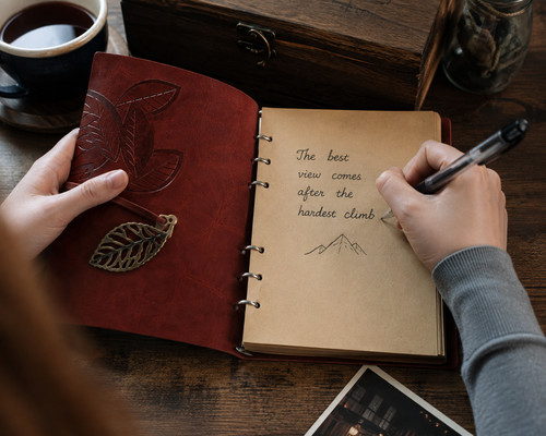 Vintage red leather journal - red,