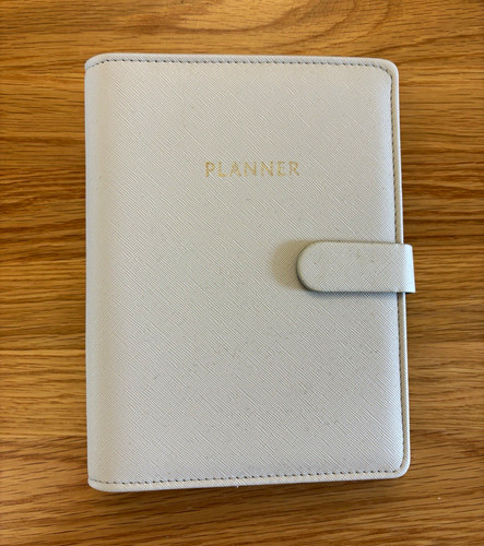 Grey faux leather ring binder - leather,
