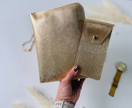 Golden leather binder - binder, planner